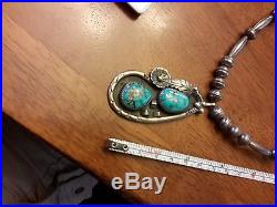 VINTAGE Old Pawn HB Sterling Silver Turquoise Squash Blossom Necklace 29