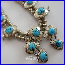 Vintage Southwest Sterling Silver Turquoise Squash Blossom Necklace Vintage Southwest Sterling Silver Turquoise Squash Blossom Necklace