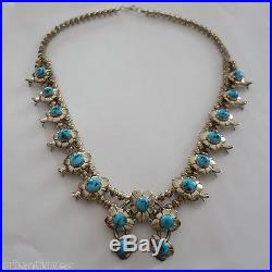 Vintage Southwest Sterling Silver Turquoise Squash Blossom Necklace Vintage Southwest Sterling Silver Turquoise Squash Blossom Necklace