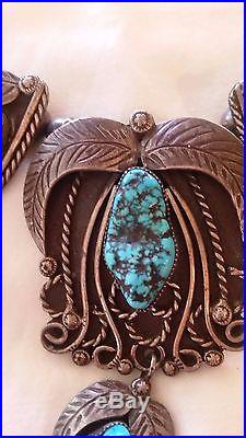 Vintage Sterling Silver Turquoise Squash Blossom Necklace 925 Sterling