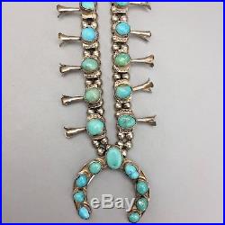 VINTAGE! Turquoise and Sterling Silver Squash Blossom Necklace Signed