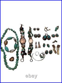 VTG 20 pc LOT Turquoise JEWELRY Native Navajo Pin/Pendant Bracelet Earrings Old VTG 20 pc LOT Turquoise JEWELRY Native Navajo Pin/Pendant Bracelet Earrings Old