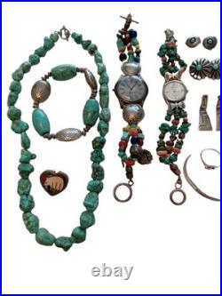 VTG 20 pc LOT Turquoise JEWELRY Native Navajo Pin/Pendant Bracelet Earrings Old VTG 20 pc LOT Turquoise JEWELRY Native Navajo Pin/Pendant Bracelet Earrings Old