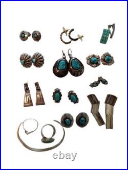 VTG 20 pc LOT Turquoise JEWELRY Native Navajo Pin/Pendant Bracelet Earrings Old VTG 20 pc LOT Turquoise JEWELRY Native Navajo Pin/Pendant Bracelet Earrings Old