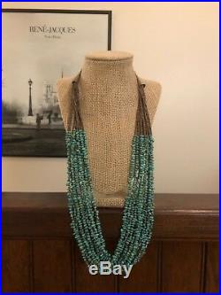 VTG 30 Native American Sterling Silver 10 Strand Turquoise Heishi Necklace 925