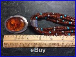 VTG 4 Strand Amber Turquoise Necklace & Pendant Sterling Silver Jay King 925 DTR