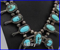 VTG Native American Indian Sterling Silver Turquoise Squash Blossom Necklace SJS