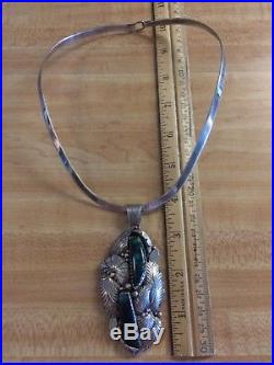 VTG Native American LARGE Turquoise Pendant R arrow Sterling Silver Necklace 925