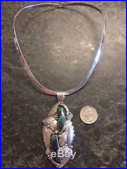 VTG Native American LARGE Turquoise Pendant R arrow Sterling Silver Necklace 925