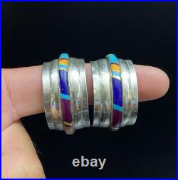 VTG Native American Sterling Silver 925 Turquoise Multi Stones Half Hoop Earring