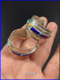 VTG Native American Sterling Silver 925 Turquoise Multi Stones Half Hoop Earring