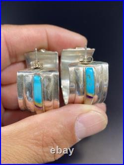 VTG Native American Sterling Silver 925 Turquoise Multi Stones Half Hoop Earring