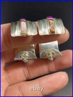 VTG Native American Sterling Silver 925 Turquoise Multi Stones Half Hoop Earring