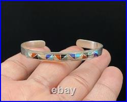VTG Native American Sterling Silver Turquoise Mosaic Style Inlay Cuff Bracelet VTG Native American Sterling Silver Turquoise Mosaic Style Inlay Cuff Bracelet