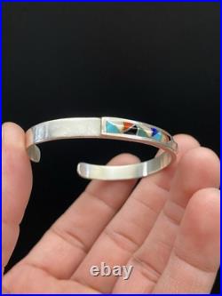 VTG Native American Sterling Silver Turquoise Mosaic Style Inlay Cuff Bracelet VTG Native American Sterling Silver Turquoise Mosaic Style Inlay Cuff Bracelet