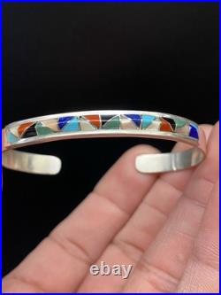 VTG Native American Sterling Silver Turquoise Mosaic Style Inlay Cuff Bracelet VTG Native American Sterling Silver Turquoise Mosaic Style Inlay Cuff Bracelet