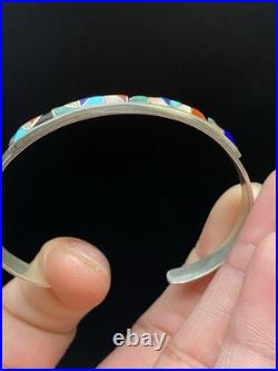 VTG Native American Sterling Silver Turquoise Mosaic Style Inlay Cuff Bracelet VTG Native American Sterling Silver Turquoise Mosaic Style Inlay Cuff Bracelet