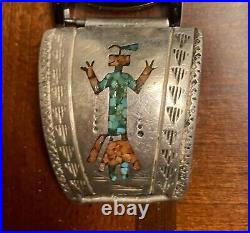 VTG Native Sterling Silver Mens Watch Tips Turquoise Coral X-Large Works Signed