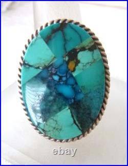 VTG Navajo B. PIASO JR. Turquoise Inlaid Stones Ring 925 Sterling Silver Sz 7.5