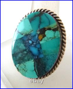 VTG Navajo B. PIASO JR. Turquoise Inlaid Stones Ring 925 Sterling Silver Sz 7.5
