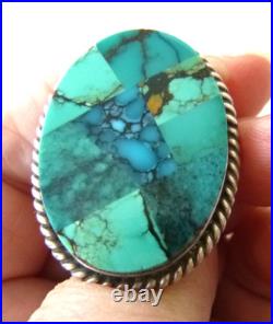 VTG Navajo B. PIASO JR. Turquoise Inlaid Stones Ring 925 Sterling Silver Sz 7.5