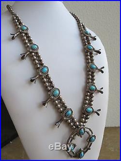VTG Nelson Monte Sr sterling silver turquoise squash blossom necklace round naja