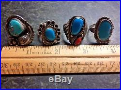 VTG Pawn Native American LARGE Old Ring Lot Turquoise Sterling Silver 4 rings