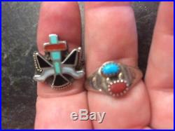 VTG Pawn Native American Old Ring Lot Turquoise Coral Sterling Silver 4 rings