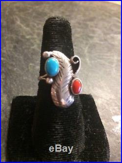 VTG Pawn Native American Old Ring Lot Turquoise Coral Sterling Silver 4 rings
