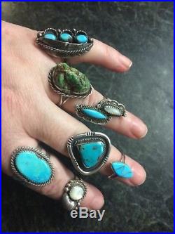 VTG Pawn Native American Old Ring Lot Turquoise MOP Sterling Silver 7 rings
