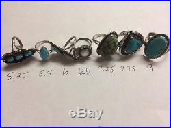 VTG Pawn Native American Old Ring Lot Turquoise MOP Sterling Silver 7 rings