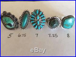 VTG Pawn Native American Old Ring Lot Turquoise Sterling Silver 5 rings