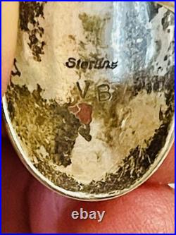 VTG SOUTHWEST Navajo Ring 925 St. Silver Blue Turquiose & Coral Signed VB Sz 6