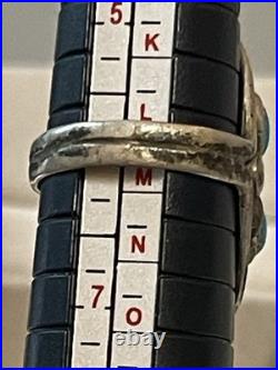 VTG SOUTHWEST Navajo Ring 925 St. Silver Blue Turquiose & Coral Signed VB Sz 6