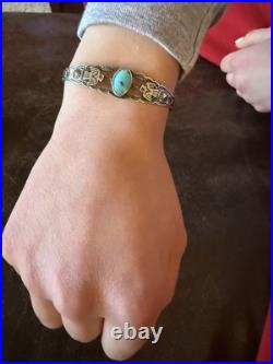 VTG Sterling Silver NAVAJO Fred Harvey Turquoise Peyote Bird 6 Cuff Bracelet 9g VTG Sterling Silver NAVAJO Fred Harvey Turquoise Peyote Bird 6 Cuff Bracelet 9g