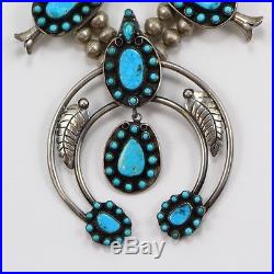 VTG Sterling Silver Native ZUNI MORENCI Turquoise SQUASH BLOSSOM Old Pawn 248g