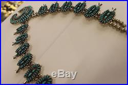 VTG Sterling Silver Signed Turquoise Squash Blossom Bead Necklace 211 Grams 30