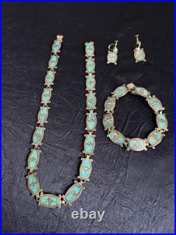 VTG Taxco 950 Sterling Silver Turquoise Necklace Bracelet & Earrings Set Mexico VTG Taxco 950 Sterling Silver Turquoise Necklace Bracelet & Earrings Set Mexico