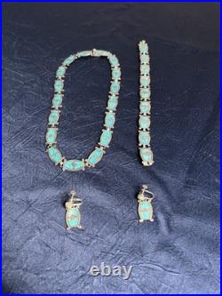 VTG Taxco 950 Sterling Silver Turquoise Necklace Bracelet & Earrings Set Mexico VTG Taxco 950 Sterling Silver Turquoise Necklace Bracelet & Earrings Set Mexico