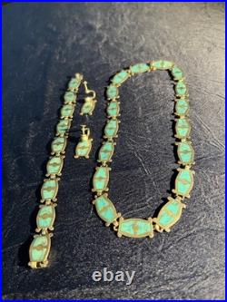 VTG Taxco 950 Sterling Silver Turquoise Necklace Bracelet & Earrings Set Mexico VTG Taxco 950 Sterling Silver Turquoise Necklace Bracelet & Earrings Set Mexico