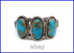 V. Blackgoat 65.5g 925 Sterling Silver & Turquoise Navajo Cuff Bracelet 3-Stone