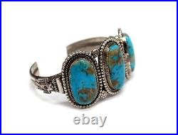V. Blackgoat 65.5g 925 Sterling Silver & Turquoise Navajo Cuff Bracelet 3-Stone