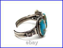 V. Blackgoat 65.5g 925 Sterling Silver & Turquoise Navajo Cuff Bracelet 3-Stone