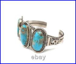 V. Blackgoat 65.5g 925 Sterling Silver & Turquoise Navajo Cuff Bracelet 3-Stone
