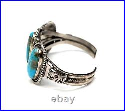V. Blackgoat 65.5g 925 Sterling Silver & Turquoise Navajo Cuff Bracelet 3-Stone