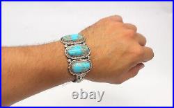 V. Blackgoat 65.5g 925 Sterling Silver & Turquoise Navajo Cuff Bracelet 3-Stone