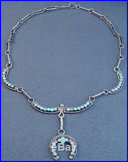 V&L DISHTA Vintage ZUNI Pawn STERLING SILVER & Turquoise Inlay NAJA Necklace