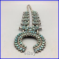 Very Nice, OLDER, Turquoise Cluster and Sterling Silver Squash Blossom Necklace