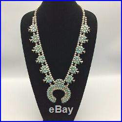 Very Nice, OLDER, Turquoise Cluster and Sterling Silver Squash Blossom Necklace
