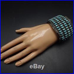Very Old NAVAJO Sterling Silver TURQUOISE Petit Point CLUSTER Cuff BRACELET 106g